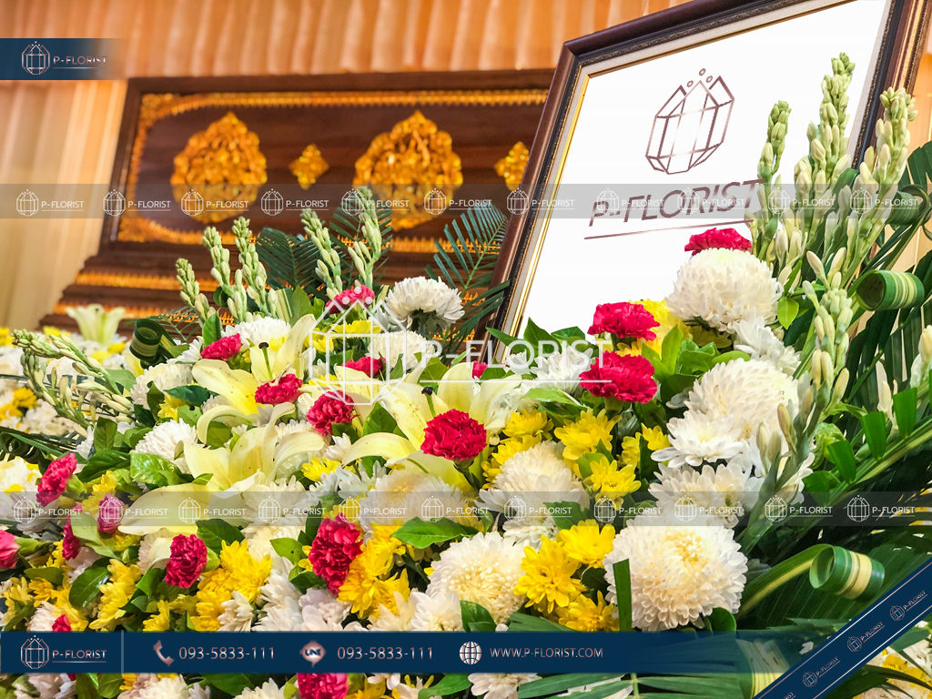 ดอกไม้หน้าฉากกงเต็กแบบจีน วัดสังข์กระจายวรวิหาร รับจัดดอกไม้หน้าฉากกงเต็ก จัดงานศพแบบจีน